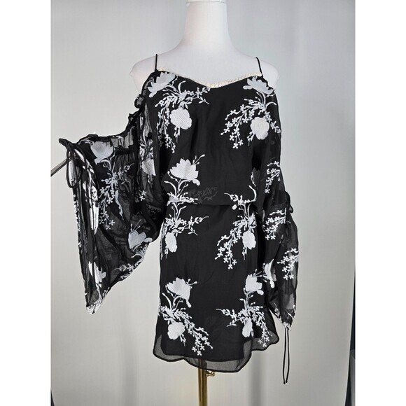 $440 Alice + Olivia Holden Embroidered Cold Shoulder Dress Large L - Picture 5 of 16